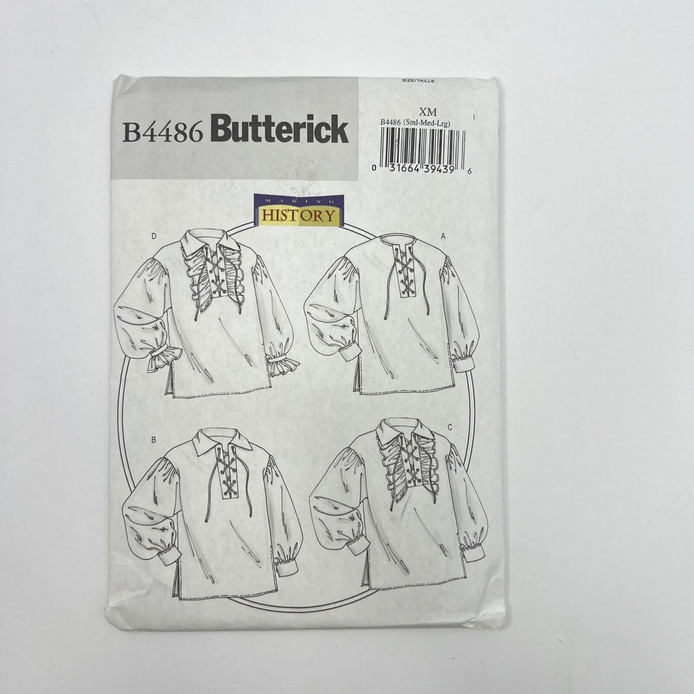 Vintage Butterick Pirate Poet Shirt Sewing Pattern Adult S-L Renaissance B4486